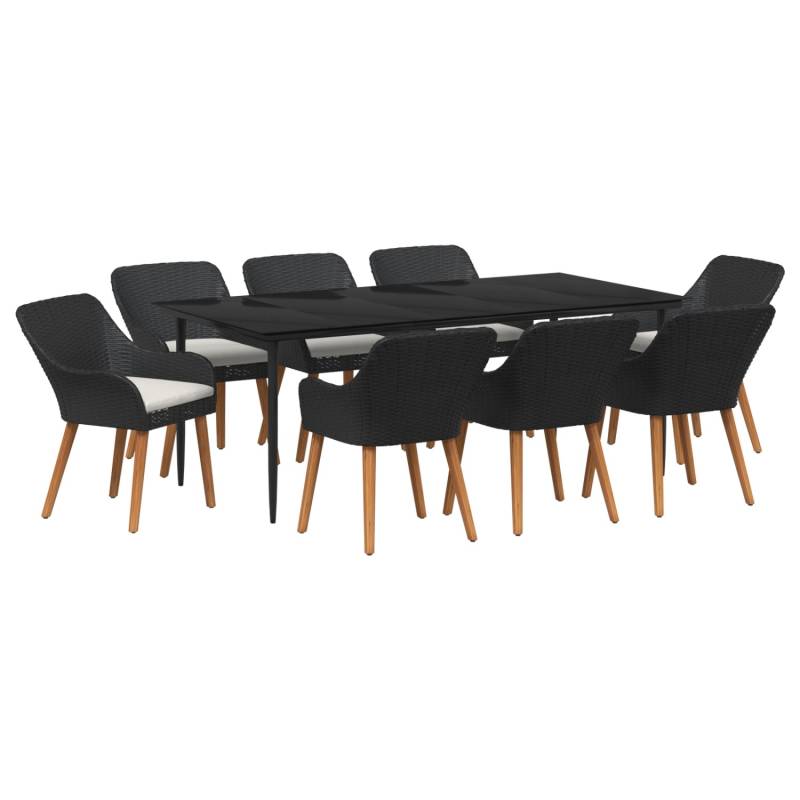 vidaXL 9-Teiliges Garten Esstisch Set Schwarzes Poly-Rattan 3261669 von VIDAXL