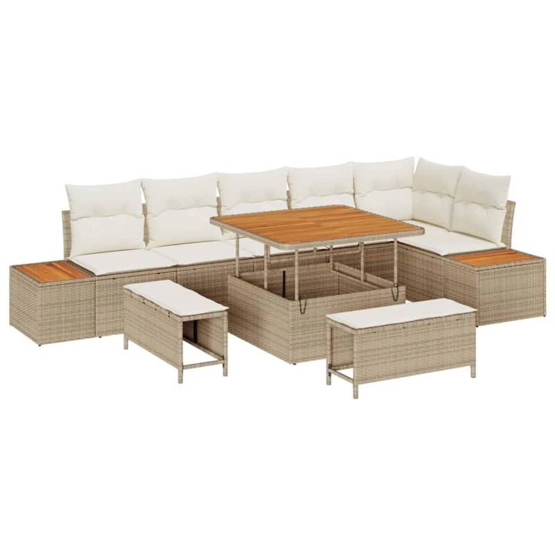 vidaXL 9-Teiliges Garten-Sofa-Set mit Kissen in Beige aus Poly Rattan und Akazie 3362926 vidaXL 9-Teiliges Garten-Sofa-Set mit Kissen in Beige aus Poly Rattan und Akazie 3362926 von VIDAXL