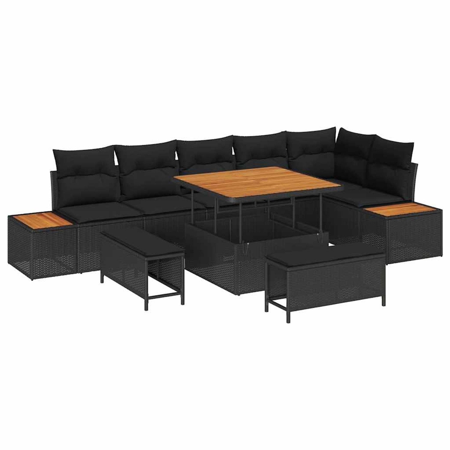 vidaXL 9-Teiliges Garten-Sofa-Set mit Kissen in Schwarz aus Poly Rattan und Akazie 3362924 vidaXL 9-Teiliges Garten-Sofa-Set mit Kissen in Schwarz aus Poly Rattan und Akazie 3362924 von VIDAXL