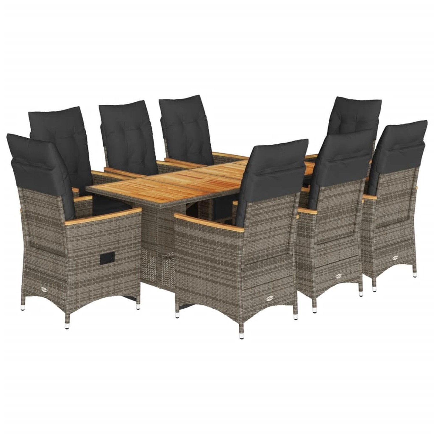 vidaXL 9-Tlg Garten-Bistro-Set mit Kissen Grau Poly Rattan 3276974 von VIDAXL