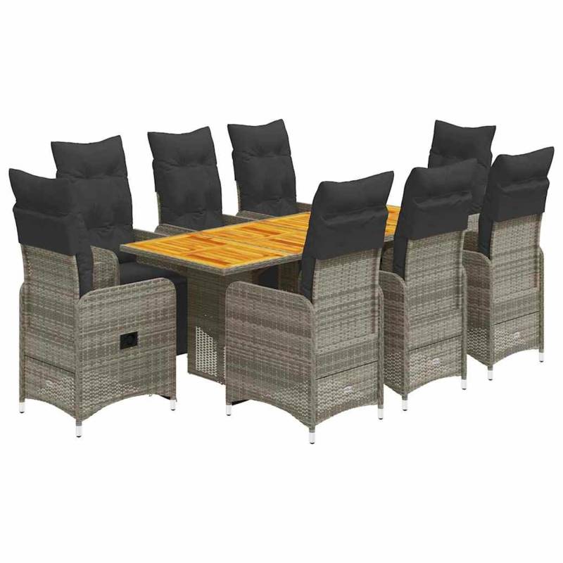 vidaXL 9-Tlg Garten-Bistro-Set mit Kissen Grau Poly Rattan 3277164 von VIDAXL