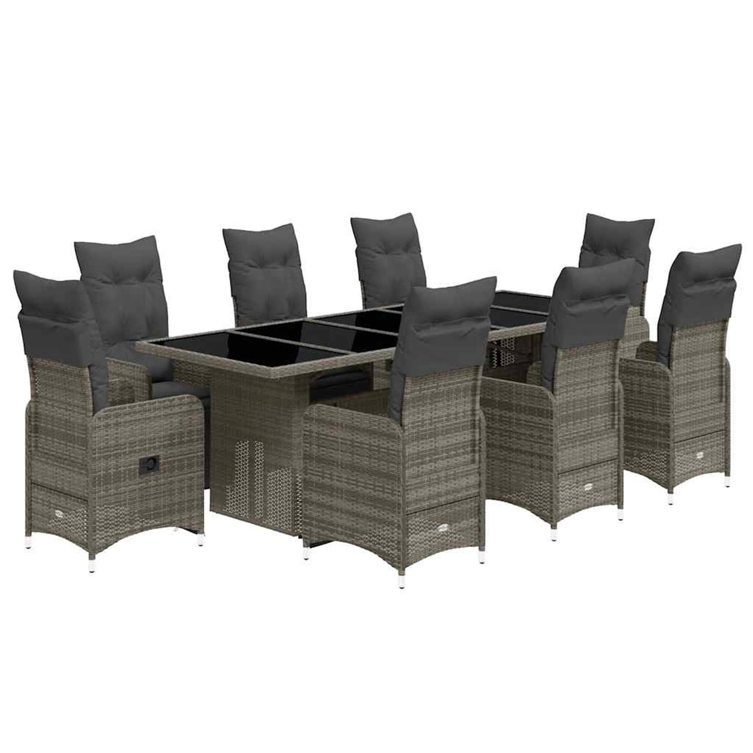 vidaXL 9-Tlg Garten-Bistro-Set mit Kissen Grau Poly Rattan 3277295 von VIDAXL