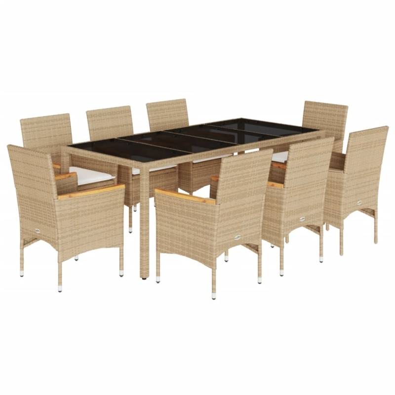 vidaXL 9-Tlg Garten-Essgruppe mit Kissen Beige Poly Rattan Glas 3278662 von VIDAXL