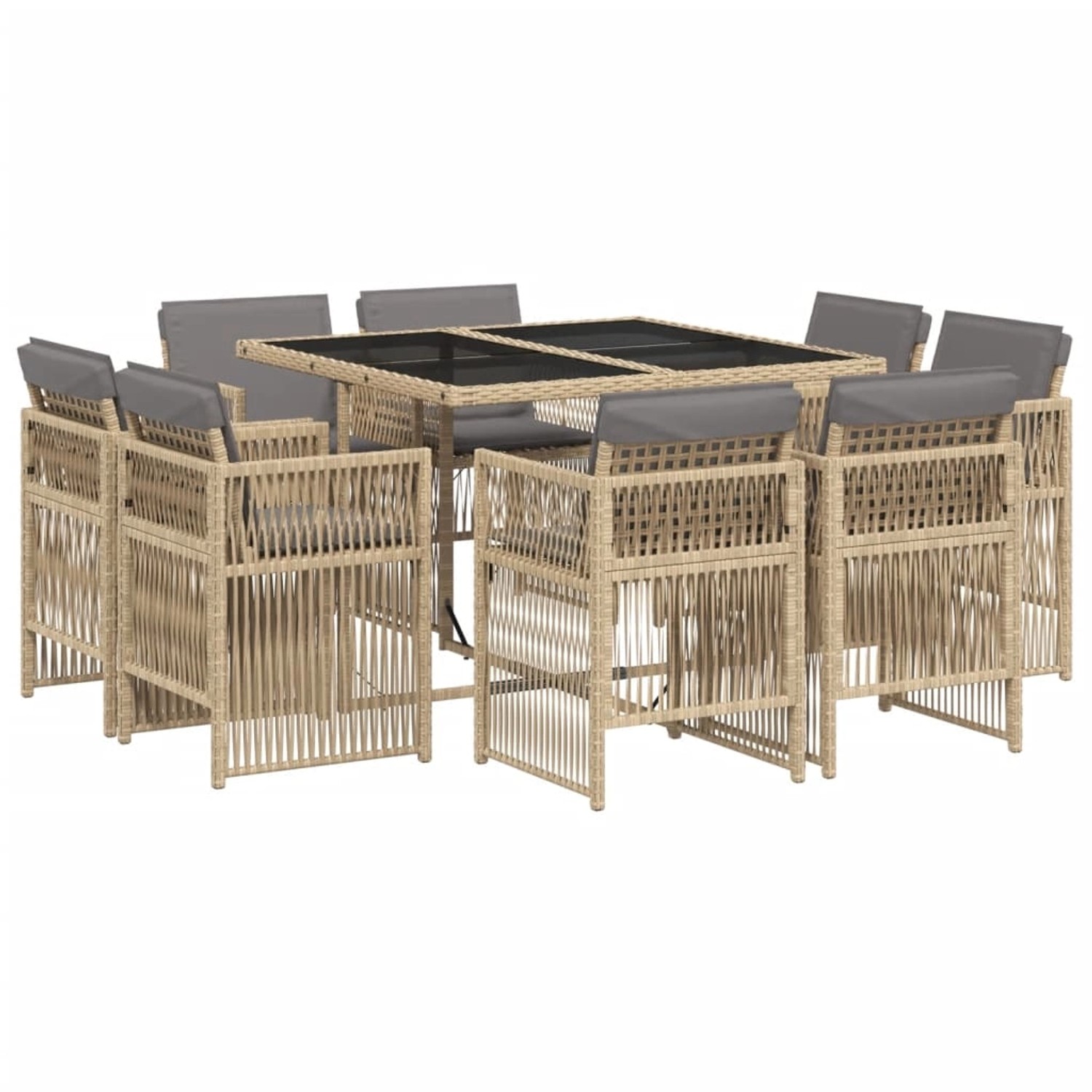 vidaXL 9-Tlg Garten-Essgruppe mit Kissen Beigemischung Poly Rattan 3211020 von VIDAXL