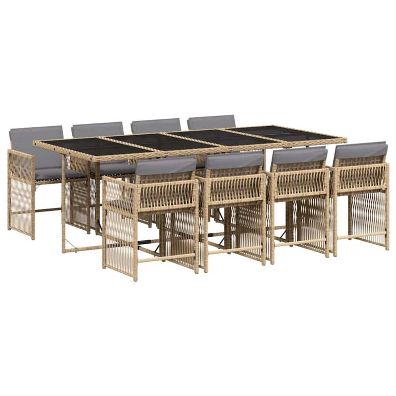vidaXL 9-Tlg Garten-Essgruppe mit Kissen Beigemischung Poly Rattan 3211644 von VIDAXL