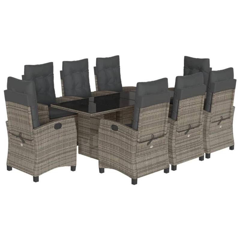 vidaXL 9-Tlg Garten-Essgruppe mit Kissen Grau Poly Rattan 3212691 von VIDAXL