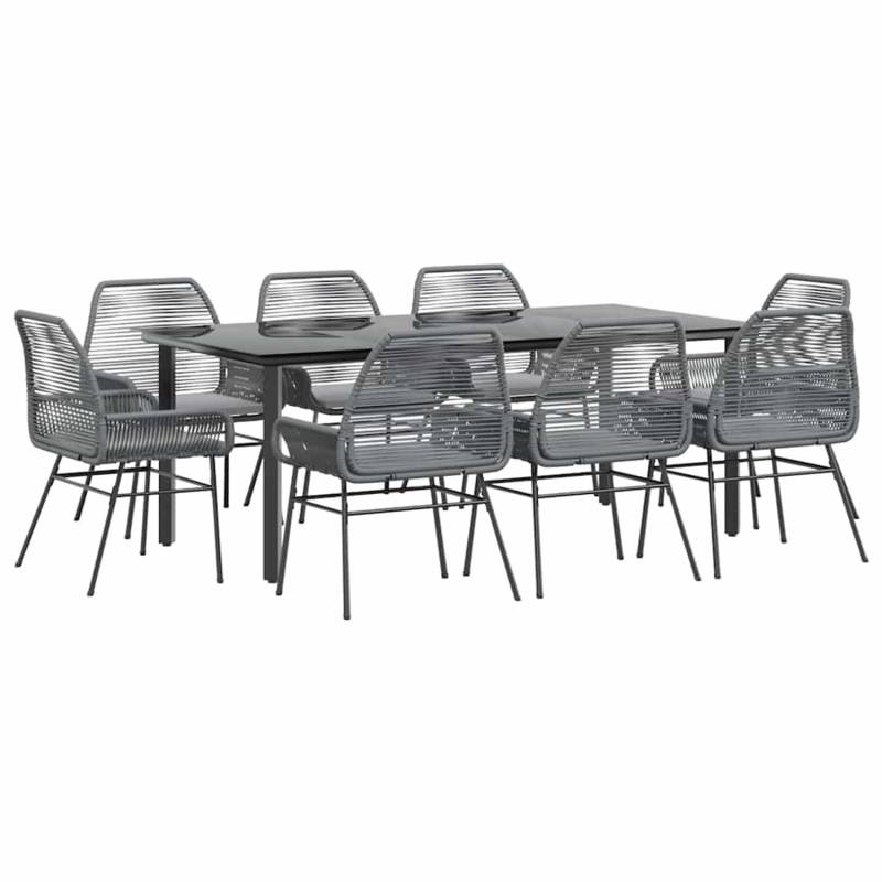 vidaXL 9-Tlg Garten-Essgruppe mit Kissen Grau Poly Rattan Glas 3334582 von VIDAXL