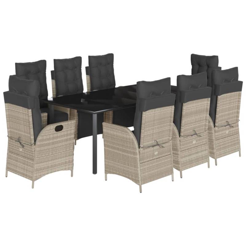vidaXL 9-Tlg Garten-Essgruppe mit Kissen Hellgrau Poly Rattan 3213475 von VIDAXL