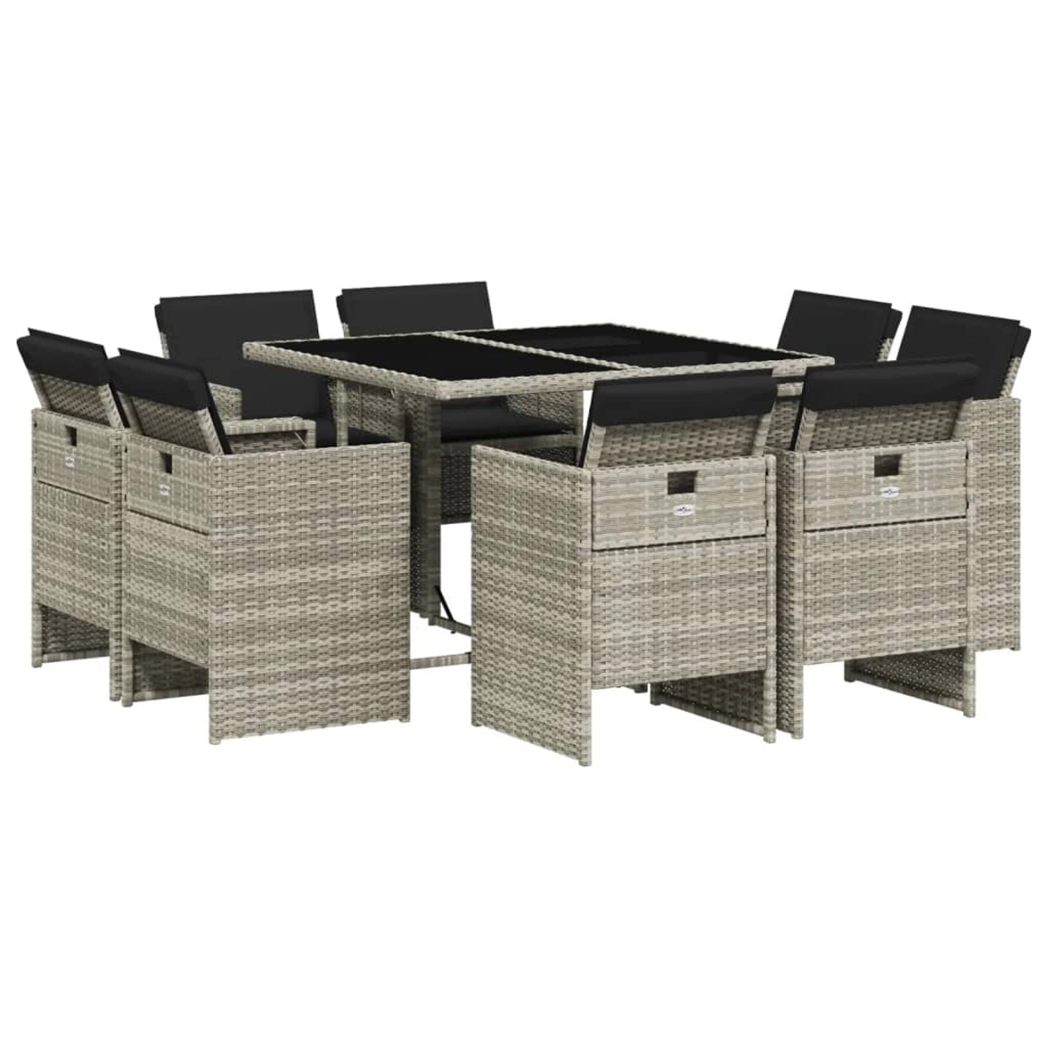 vidaXL 9-Tlg Garten-Essgruppe mit Kissen Hellgrau Poly Rattan 3277786 von VIDAXL