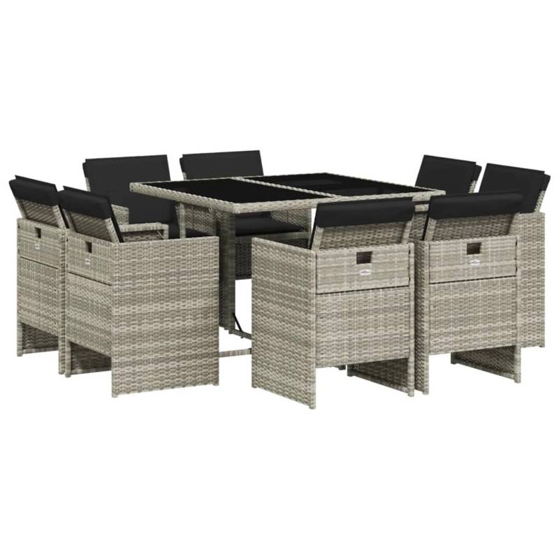 vidaXL 9-Tlg Garten-Essgruppe mit Kissen Hellgrau Poly Rattan 3277786 von VIDAXL