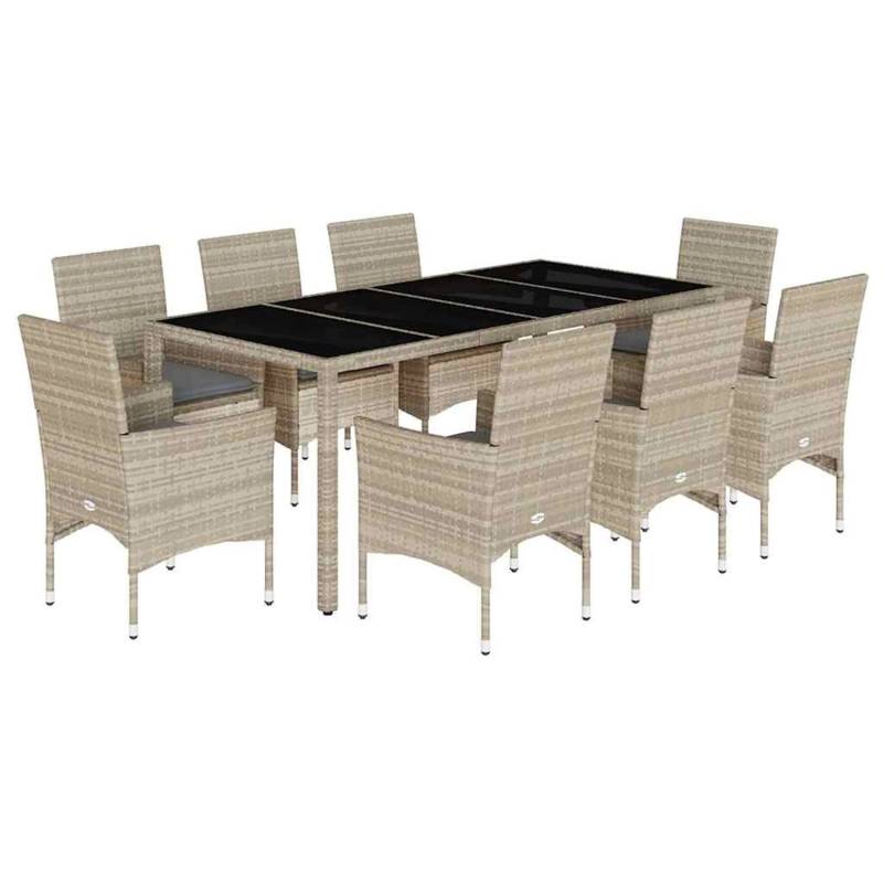 vidaXL 9-Tlg Garten-Essgruppe mit Kissen Hellgrau Poly Rattan Glas 3278578 von VIDAXL