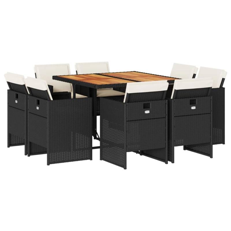 vidaXL 9-Tlg Garten-Essgruppe mit Kissen Schwarz Poly Rattan 3210663 von VIDAXL