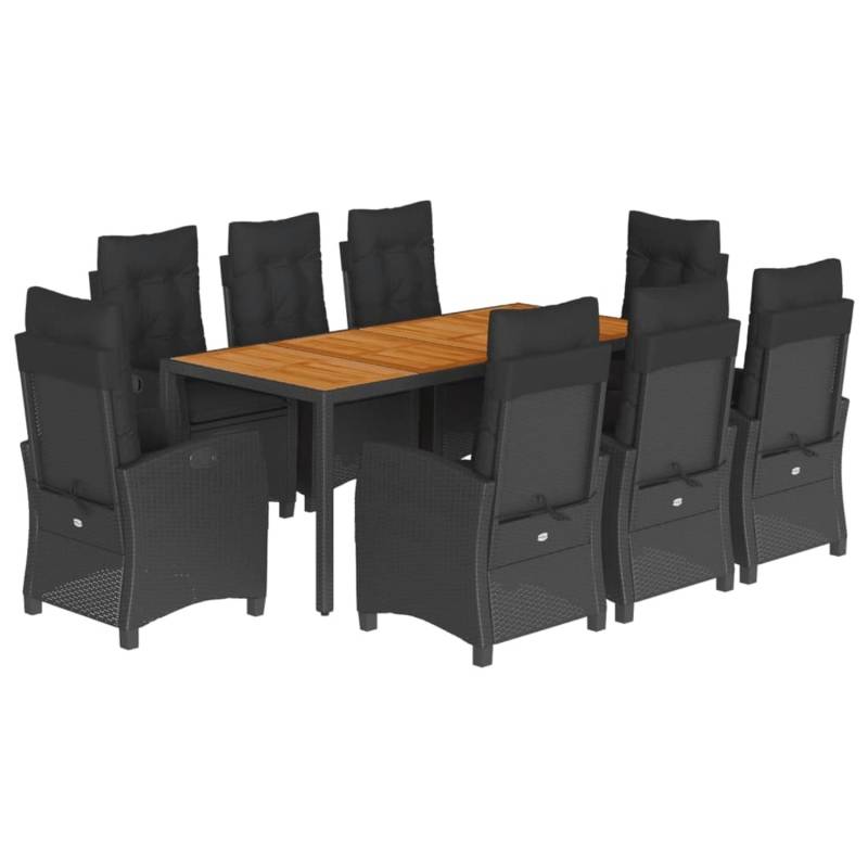vidaXL 9-Tlg Garten-Essgruppe mit Kissen Schwarz Poly Rattan 3212670 von VIDAXL