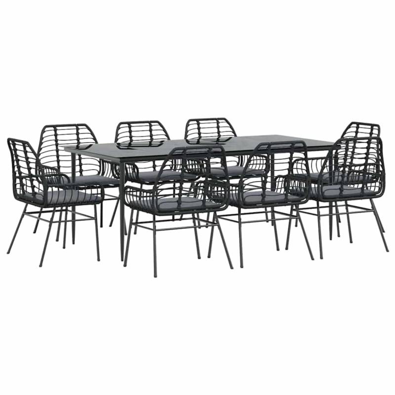 vidaXL 9-Tlg Garten-Essgruppe mit Kissen Schwarz Poly Rattan Glas 3334456 von VIDAXL