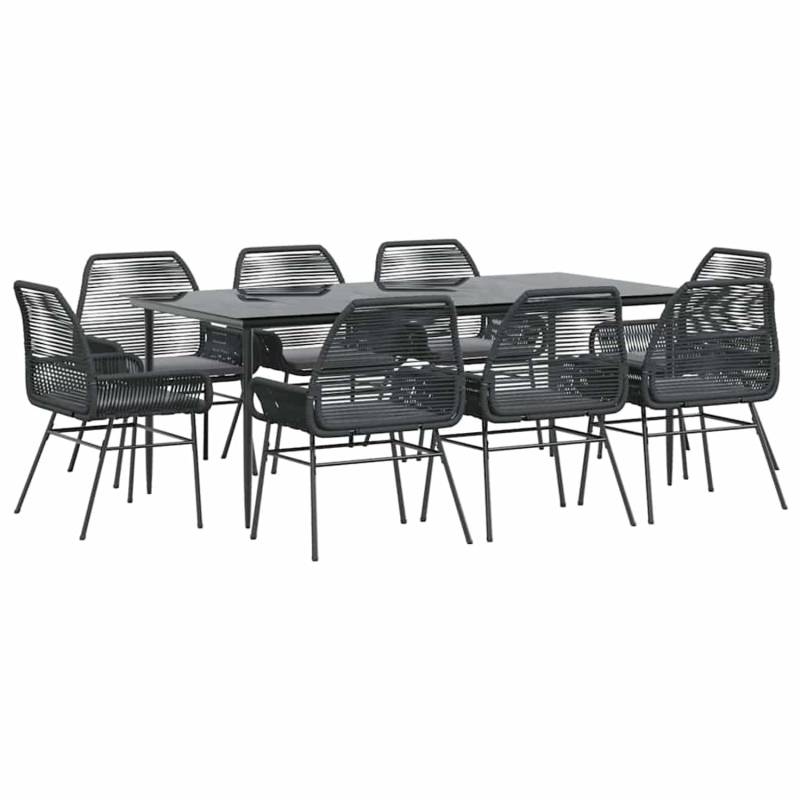 vidaXL 9-Tlg Garten-Essgruppe mit Kissen Schwarz Poly Rattan Glas 3334470 von VIDAXL