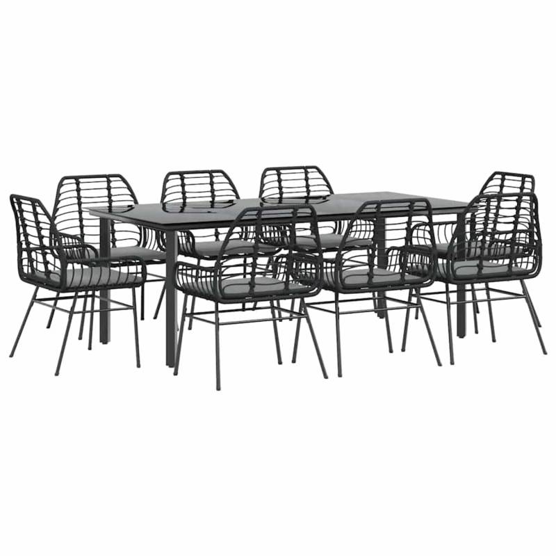 vidaXL 9-Tlg Garten-Essgruppe mit Kissen Schwarz Poly Rattan Glas 3334554 von VIDAXL