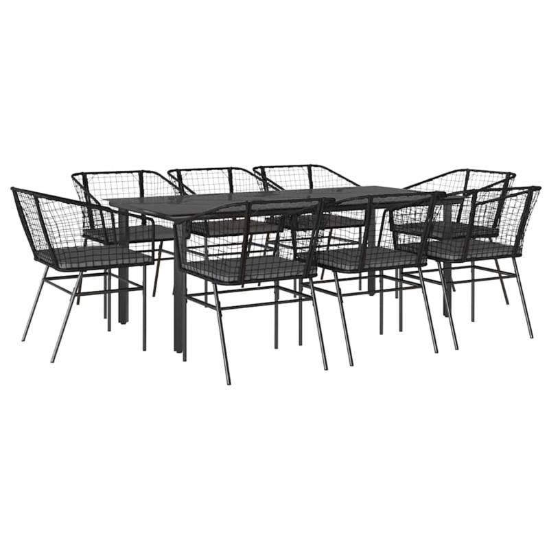vidaXL 9-Tlg Garten-Essgruppe mit Kissen Schwarz Poly Rattan Glas 3334603 von VIDAXL