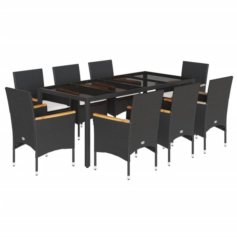 vidaXL 9-Tlg Garten-Essgruppe mit Kissen Schwarz Poly Rattan und Glas 3278650 von VIDAXL