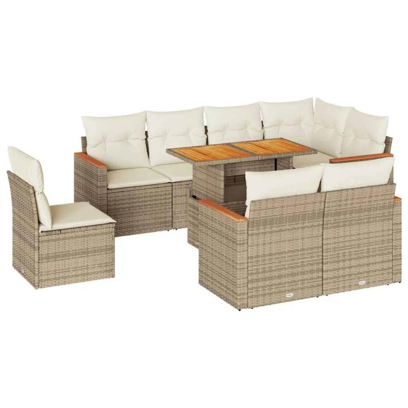 vidaXL 9-Tlg Garten-Sofagarnitur mit Kissen Beige Poly Rattan Akazie 3327502 von VIDAXL