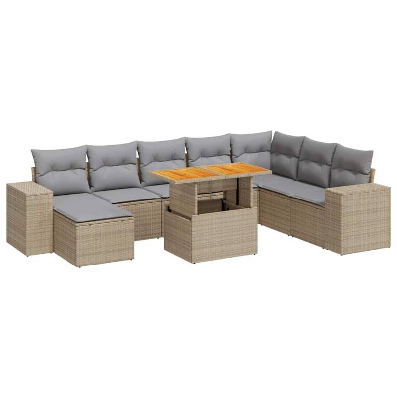 vidaXL 9-Tlg Garten-Sofagarnitur mit Kissen Grau Poly Rattan Akazie 3327413 von VIDAXL