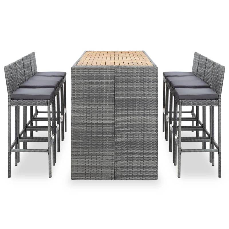 vidaXL 9-tlg Garten-Bar-Set Poly Rattan und Akazienholz Grau von VIDAXL
