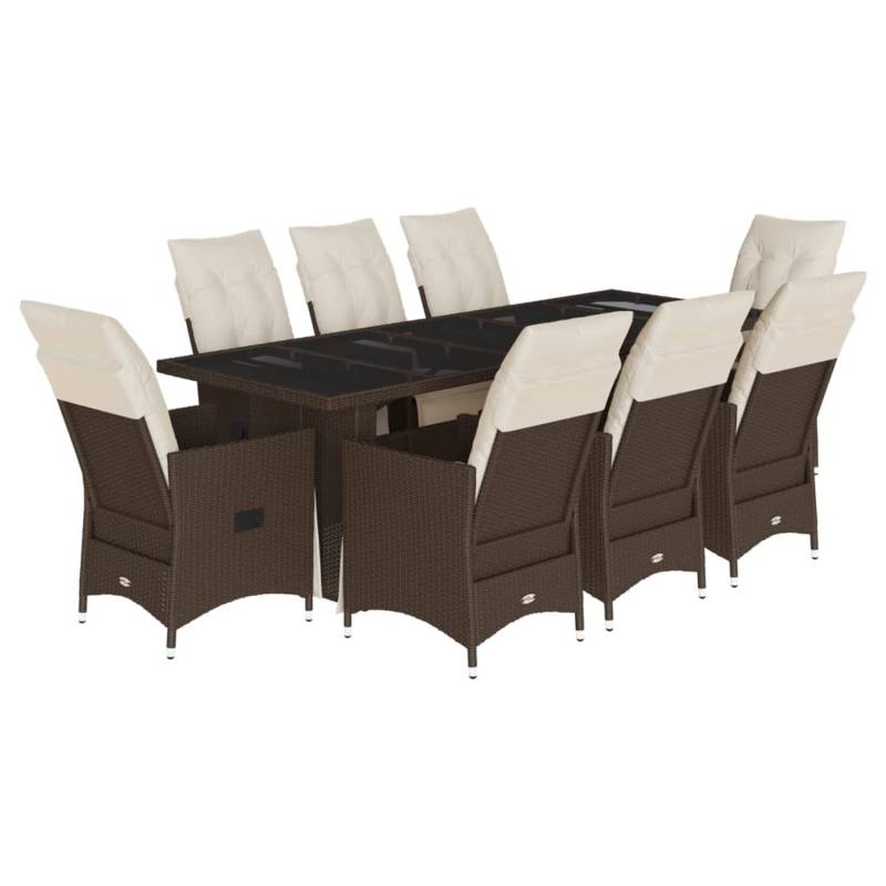 vidaXL 9-tlg Garten-Bistro-Set mit Kissen Braun Poly Rattan Modell 1 von VIDAXL