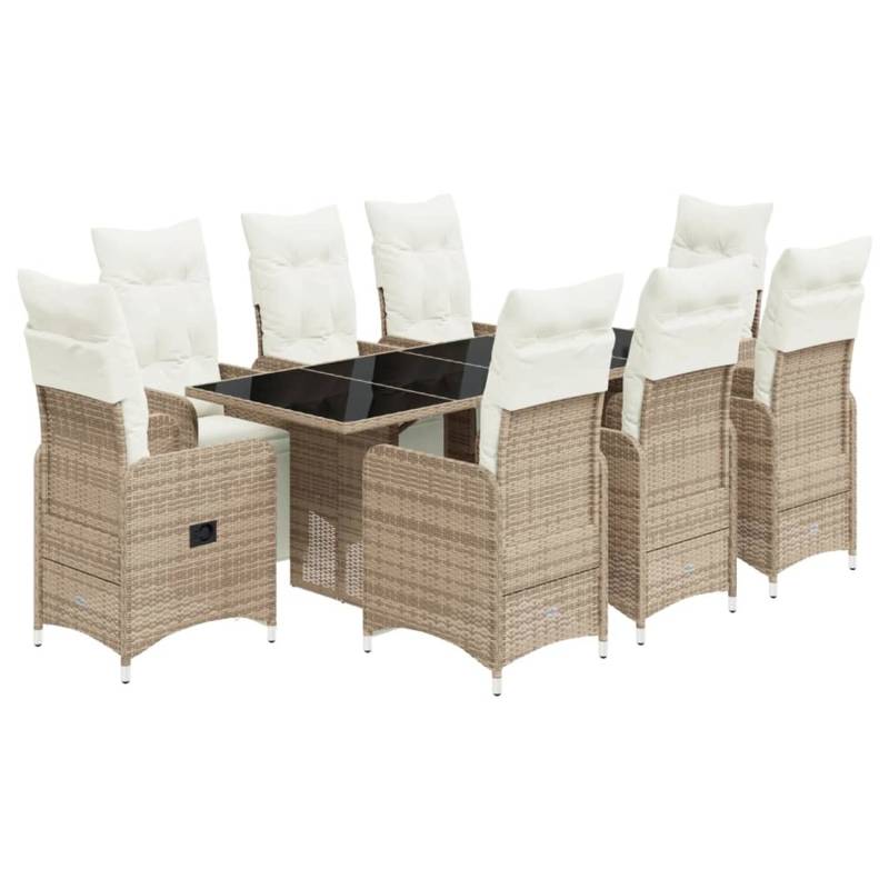 vidaXL 9-tlg Garten-Bistro-Set mit Kissen Braun Poly Rattan Modell 2 von VIDAXL