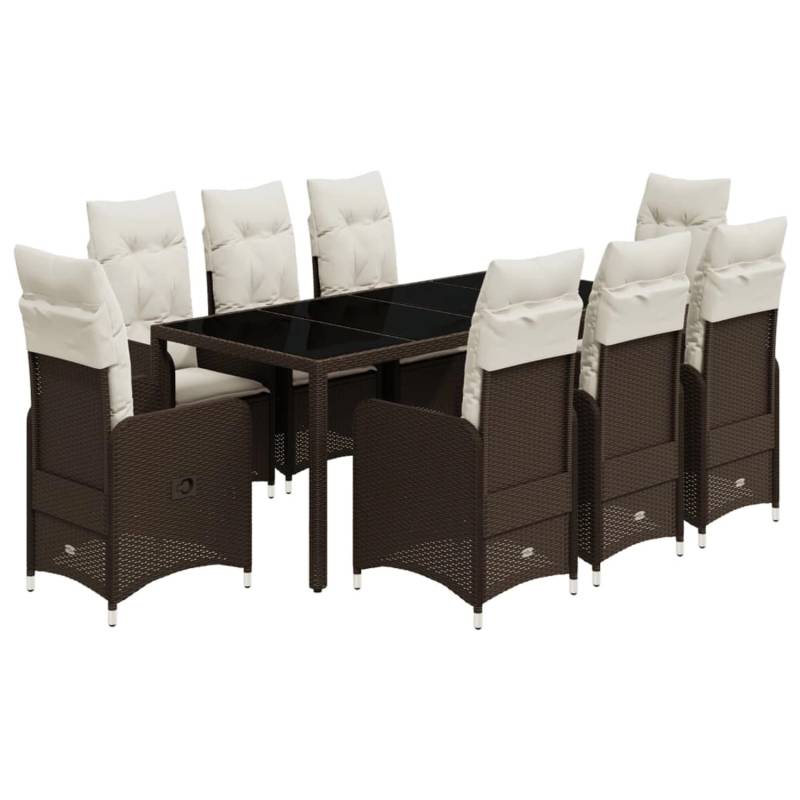 vidaXL 9-tlg Garten-Bistro-Set mit Kissen Braun Poly Rattan Modell 5 von VIDAXL
