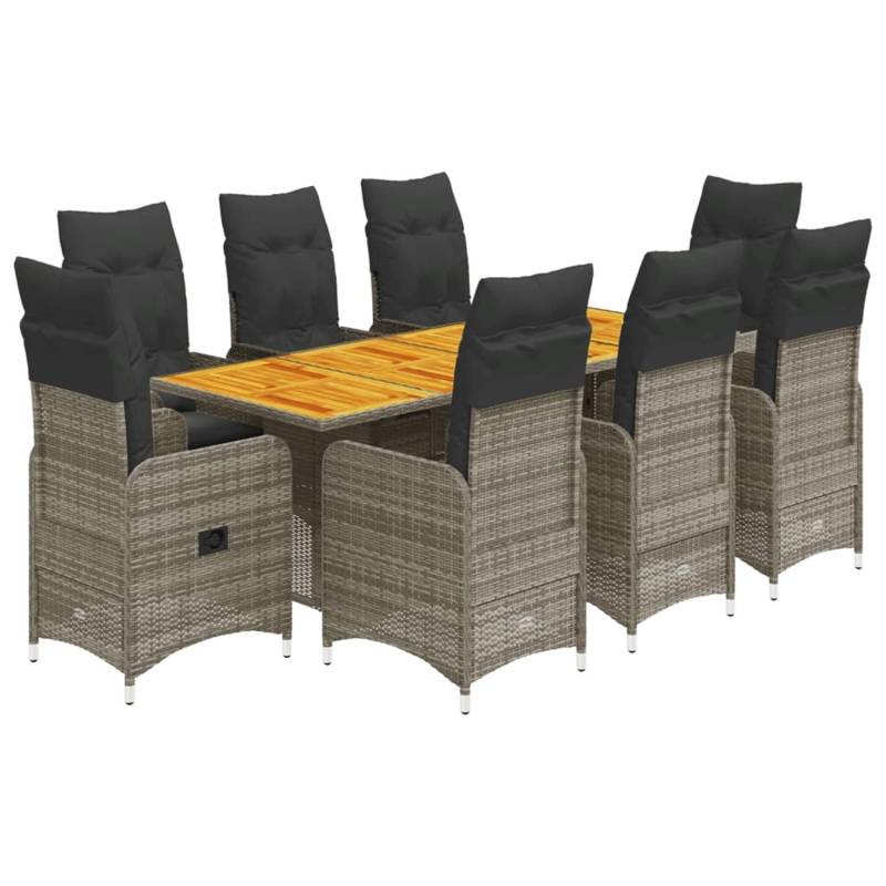 vidaXL 9-tlg Garten-Bistro-Set mit Kissen Grau Poly Rattan Modell 14 von VIDAXL