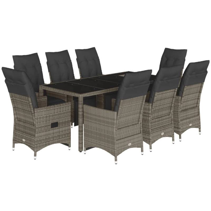 vidaXL 9-tlg Garten-Bistro-Set mit Kissen Grau Poly Rattan Modell 5 von VIDAXL