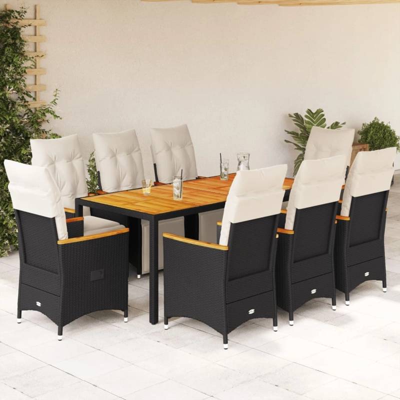 vidaXL 9-tlg Garten-Bistro-Set mit Kissen Schwarz Poly Rattan Modell 10 von VIDAXL
