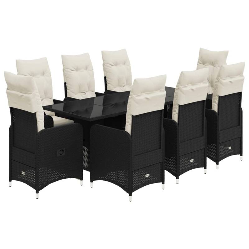vidaXL 9-tlg Garten-Bistro-Set mit Kissen Schwarz Poly Rattan Modell 11 von VIDAXL