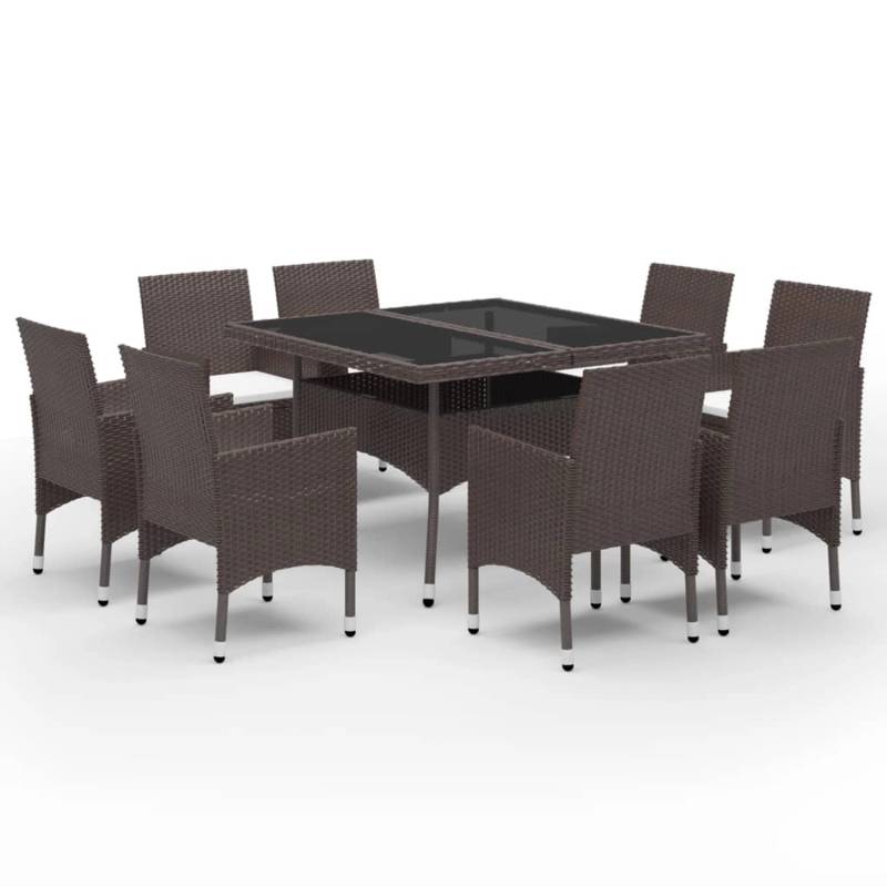 vidaXL 9-tlg Garten-Essgruppe Poly Rattan und Glas Braun von VIDAXL