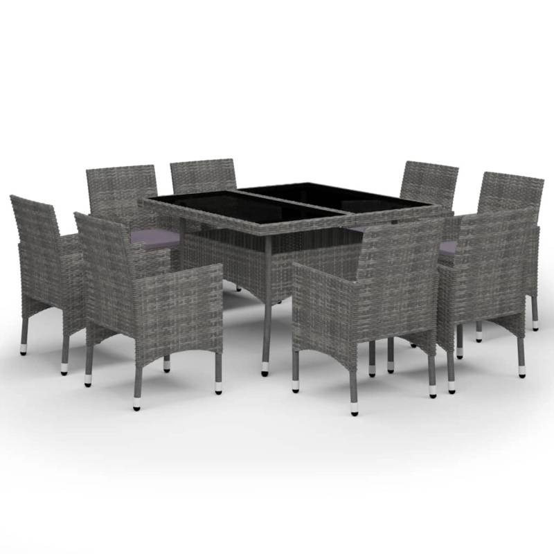 vidaXL 9-tlg Garten-Essgruppe Poly Rattan und Glas Grau Modell 1 von VIDAXL