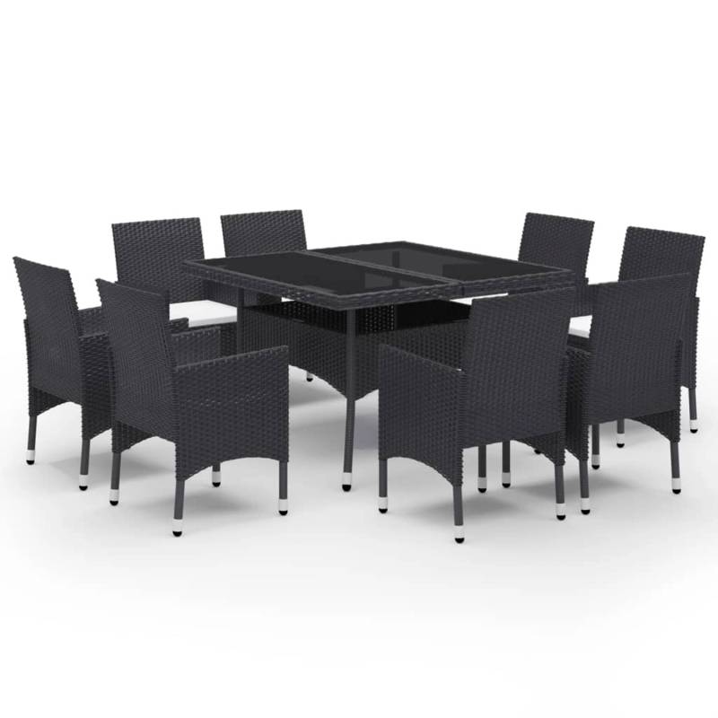 vidaXL 9-tlg Garten-Essgruppe Poly Rattan und Glas Schwarz Modell 1 von VIDAXL