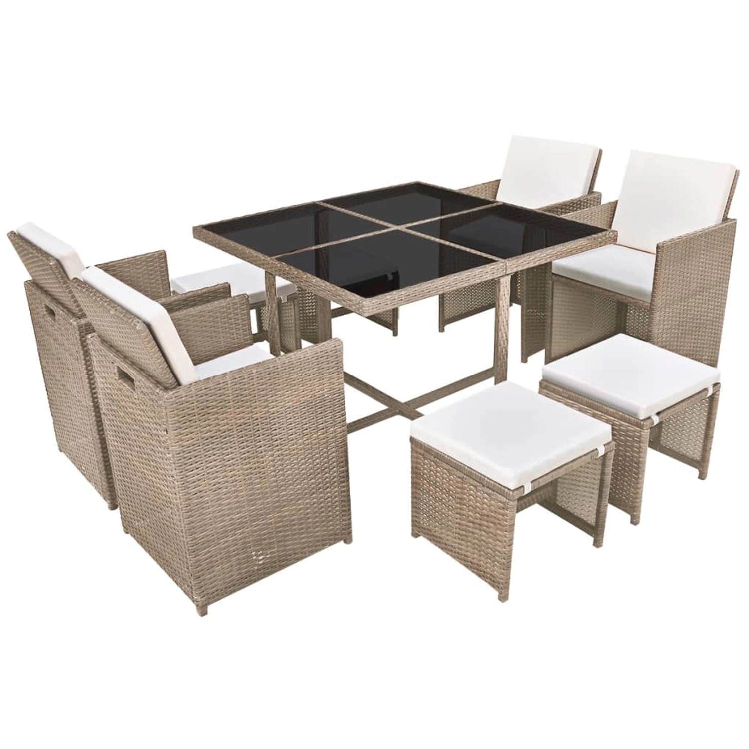 vidaXL 9-tlg Garten-Essgruppe mit Auflagen Poly Rattan Beige Modell 2 vidaXL 9-tlg Garten-Essgruppe mit Auflagen Poly Rattan Beige Modell 2 von VIDAXL