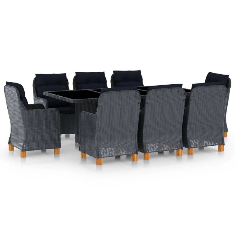 vidaXL 9-tlg Garten-Essgruppe mit Auflagen Poly Rattan Dunkelgrau Modell 7 von VIDAXL