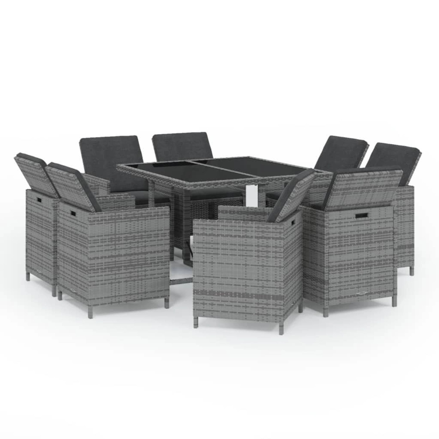 vidaXL 9-tlg Garten-Essgruppe mit Auflagen Poly Rattan Grau Modell 10 von VIDAXL
