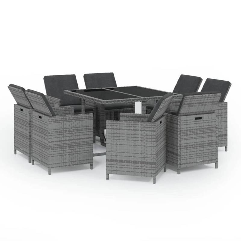 vidaXL 9-tlg Garten-Essgruppe mit Auflagen Poly Rattan Grau Modell 10 von VIDAXL