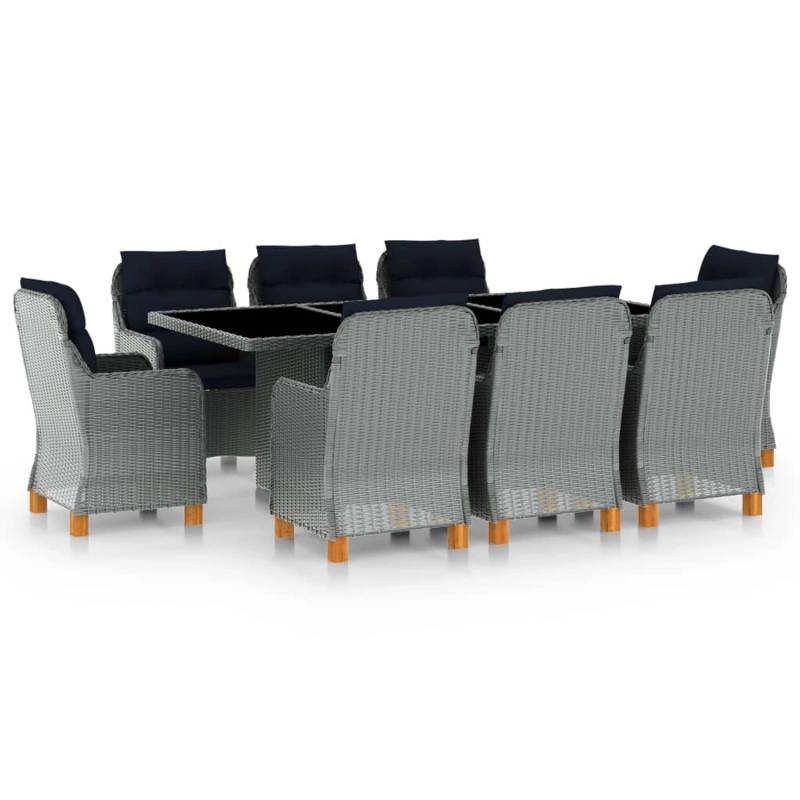vidaXL 9-tlg Garten-Essgruppe mit Auflagen Poly Rattan Hellgrau Modell 7 von VIDAXL