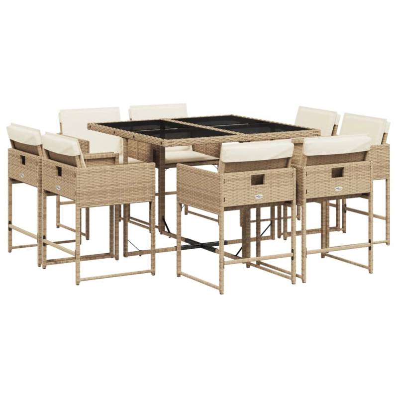 vidaXL 9-tlg Garten-Essgruppe mit Kissen Beige Poly Rattan Modell 21 von VIDAXL
