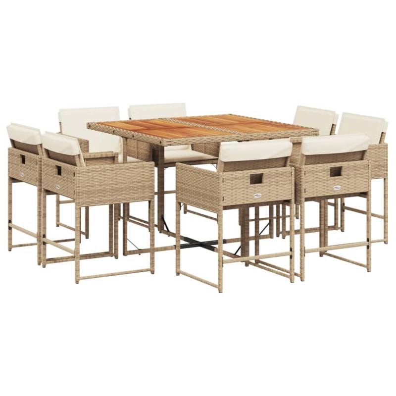 vidaXL 9-tlg Garten-Essgruppe mit Kissen Beige Poly Rattan Modell 22 von VIDAXL