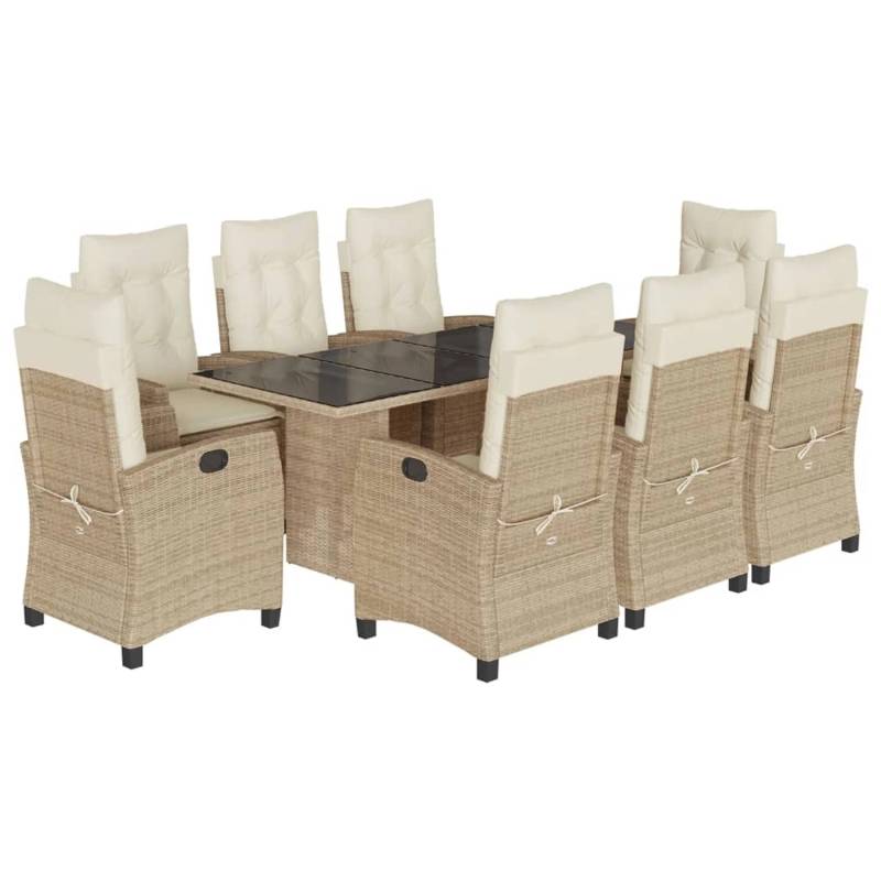 vidaXL 9-tlg Garten-Essgruppe mit Kissen Beige Poly Rattan Modell 28 von VIDAXL