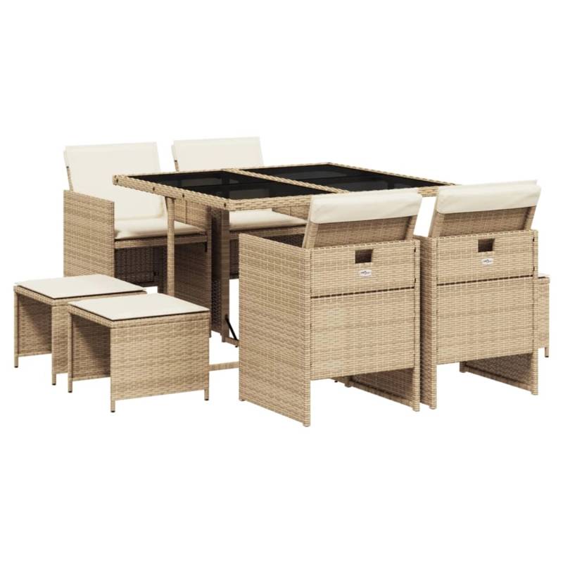 vidaXL 9-tlg Garten-Essgruppe mit Kissen Beige Poly Rattan Modell 32 von VIDAXL