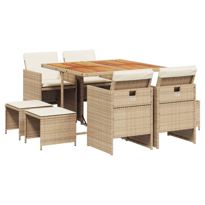 vidaXL 9-tlg Garten-Essgruppe mit Kissen Beige Poly Rattan Modell 33 von VIDAXL