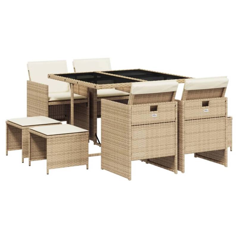vidaXL 9-tlg Garten-Essgruppe mit Kissen Beige Poly Rattan Modell 46 von VIDAXL