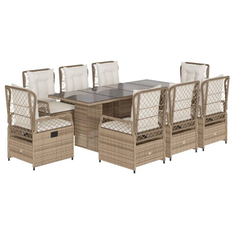 vidaXL 9-tlg Garten-Essgruppe mit Kissen Beige Poly Rattan Modell 48 von VIDAXL