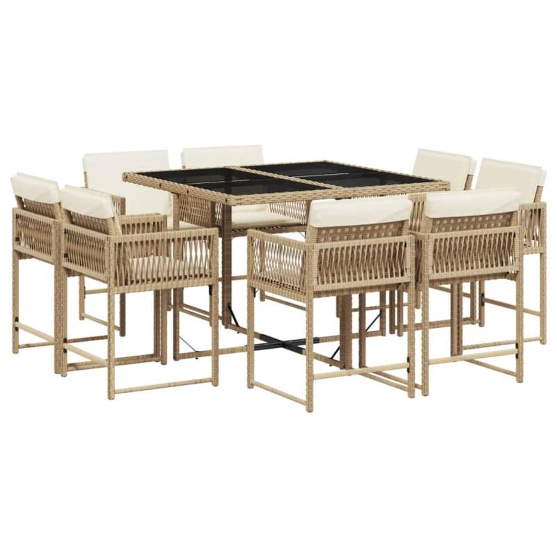 vidaXL 9-tlg Garten-Essgruppe mit Kissen Beige Poly Rattan Modell 50 von VIDAXL