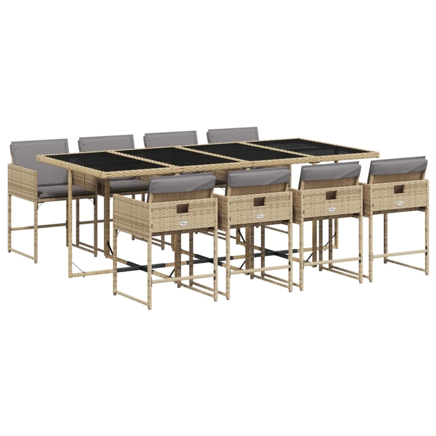 vidaXL 9-tlg Garten-Essgruppe mit Kissen Beigemischung Poly Rattan Modell 14 von VIDAXL