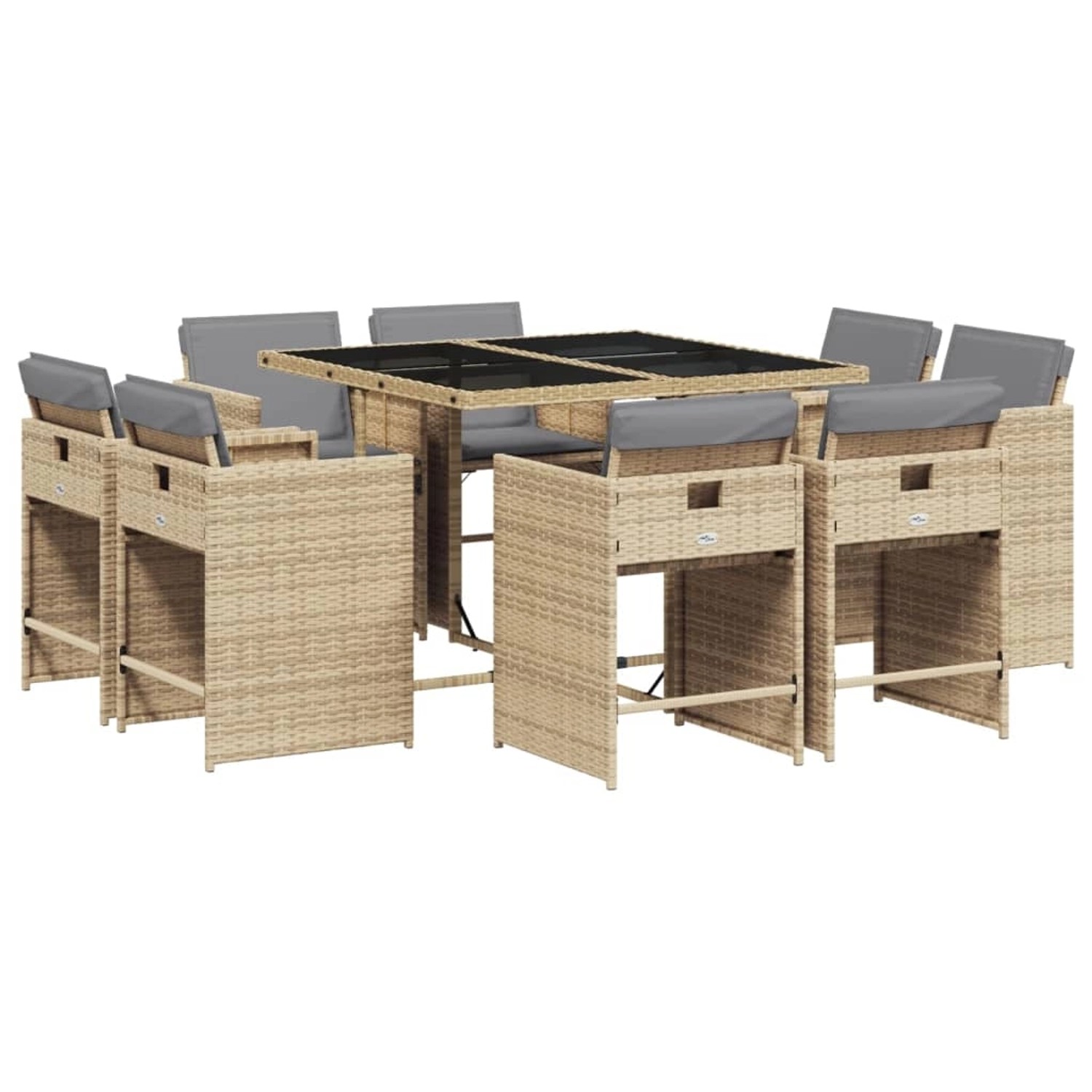 vidaXL 9-tlg Garten-Essgruppe mit Kissen Beigemischung Poly Rattan Modell 15 von VIDAXL